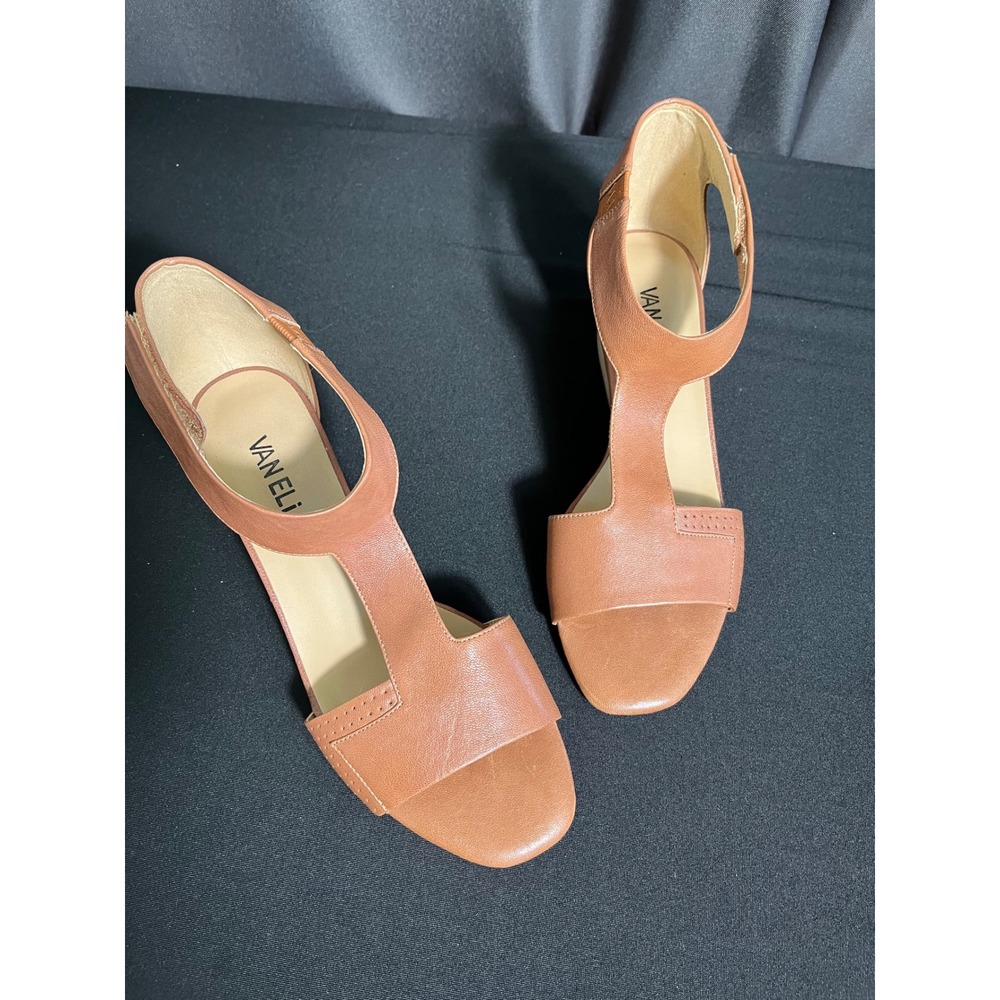 VANELi Women's Size 8M Cognac Brown Leather Slingback Block Heel Sandals
